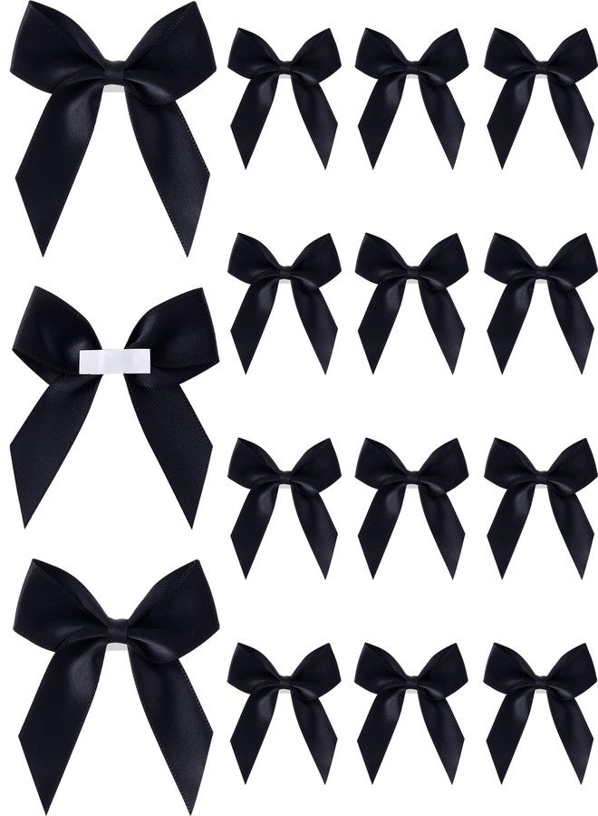 STSTR 15PCS Self-Adhesive Black Bow Decor, 2.5" Premade Satin Ribbon Bow, Soft Small Craft Bowknots for Present Wrapping, Cute Cake Bows for Wedding Birthday Party Decoration - Black - Image 1